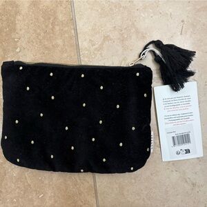 NWT sezane make up bag. Velour with gold embroidered dots